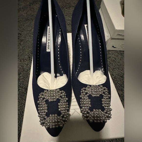 Manolo Blahnik Dark Blue Heels with Silver Detail - Picture 7 of 16
